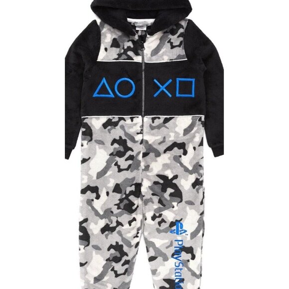 PlayStation Grey Camo Print Controller Symbols All In One Jumpsuit Unisex 13-14 - Picture 8 of 16